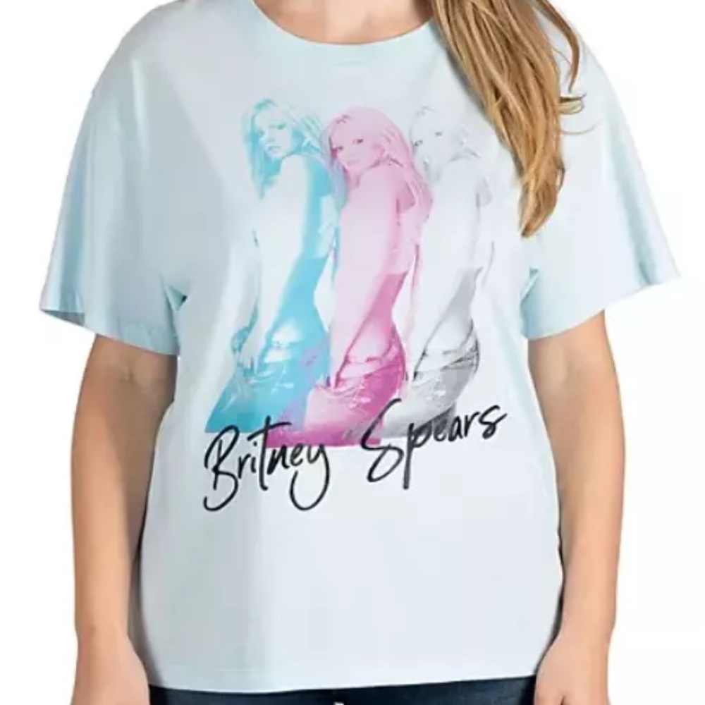 Britney Spears Licensed Baby Blue Graphic Print Band Tee Shirt Women's XL (NWT)